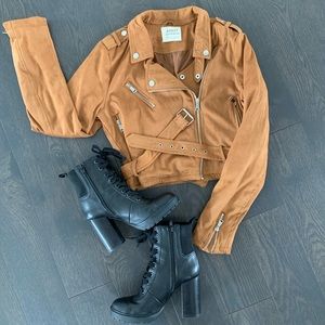 Camel Suede Moto Jacket